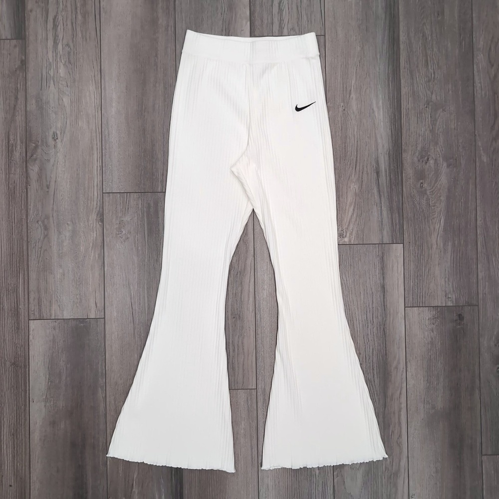 Nike Ribbed Flare Pants Size S Cotton Blend White Womens High Waisted Leggings